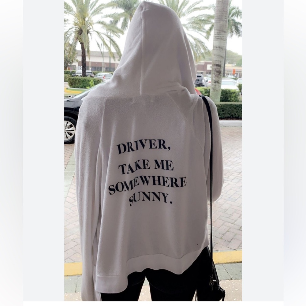 Wildfox Zip Up Hoodie ‘Driver, Take Me Somewhere Sunny' Graphic